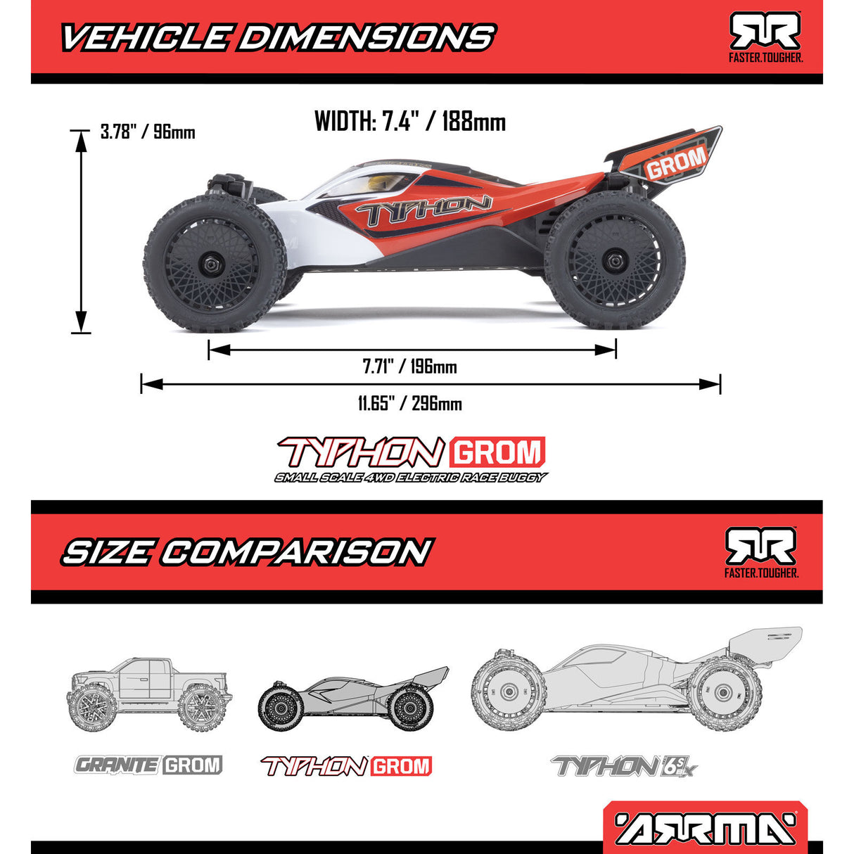 ARRMA 1/18 Typhon Grom Mega 380 4WD Monster Truck (Brushed / Multiple Colors / RTR)