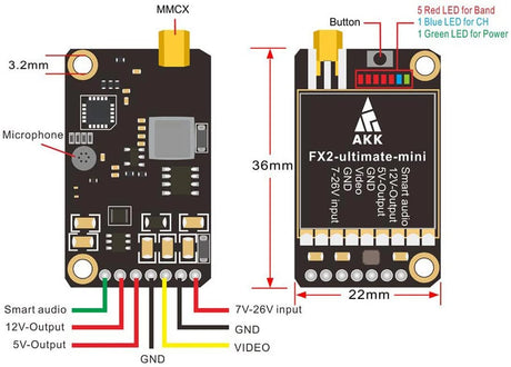 AKK FX2 Ultimate Mini 5.8GHz Video Transmitter (20x30mm / 25-1000mW / MMCX to SMA) | RC-N-Go